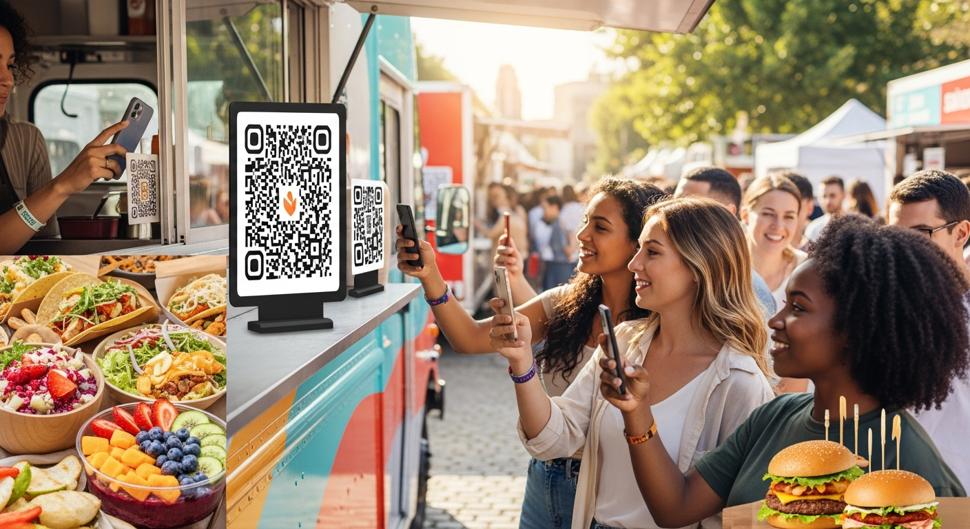 Client de food truck scannant un code QR pour consulter un menu numérique sur son smartphone