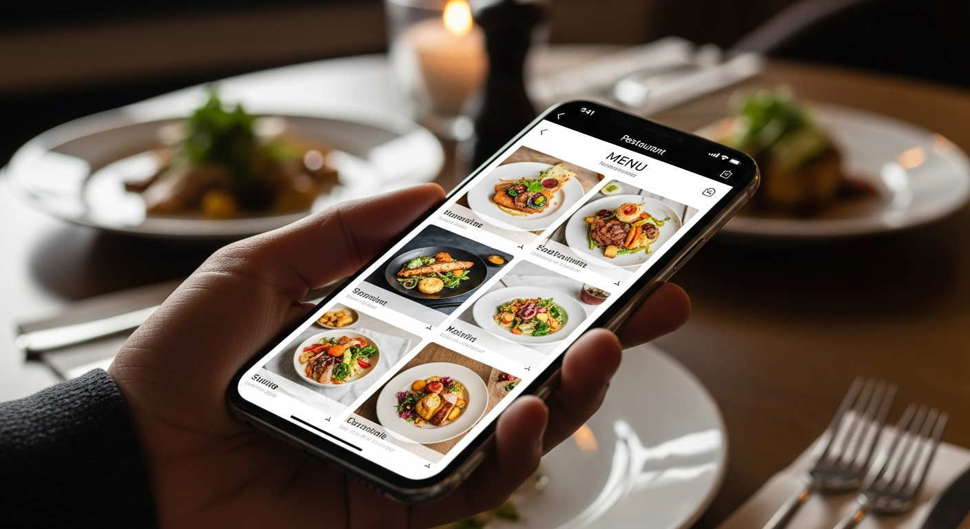 Comparación lado a lado de un menú de restaurante mal diseñado y bien diseñado en la pantalla de un teléfono móvil